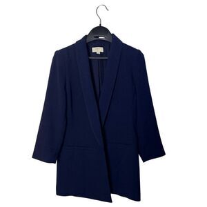 Loft Outlet Womens Petite Navy Blazer Jacket 3/4 Sleeve Open Front Polyester
